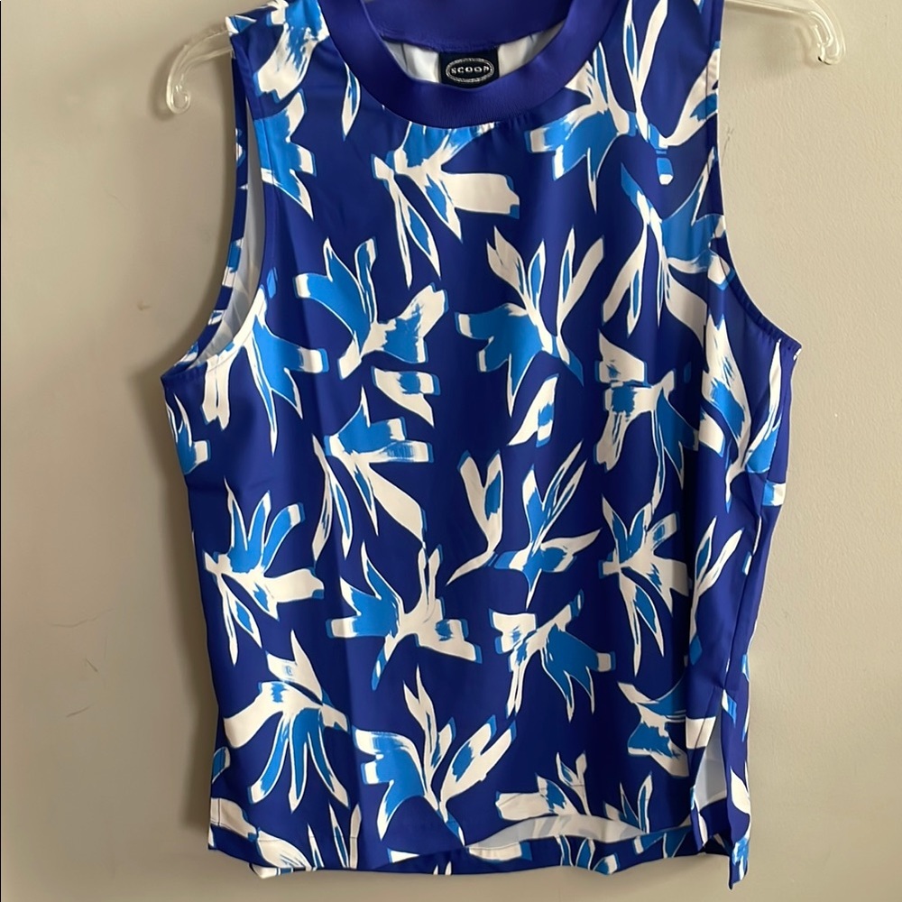 Scoop NYC Blue and White Blouse with Sophisticated Style